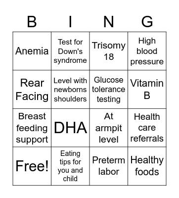 Adolescent Pregnancy Bingo Card