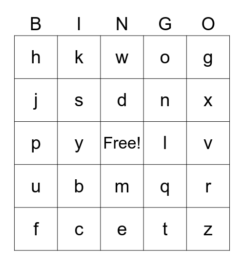 Letter Sounds Bingo Card