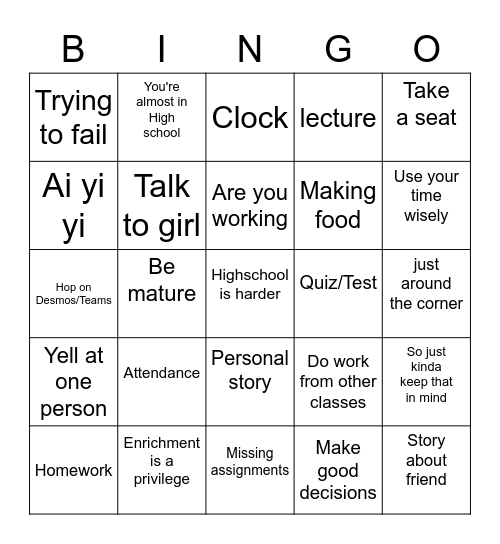 MATH BINGO Card