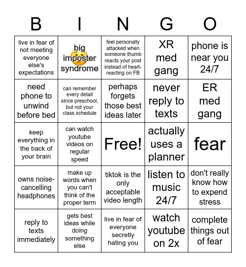 ADHD bingo part 2 Bingo Card