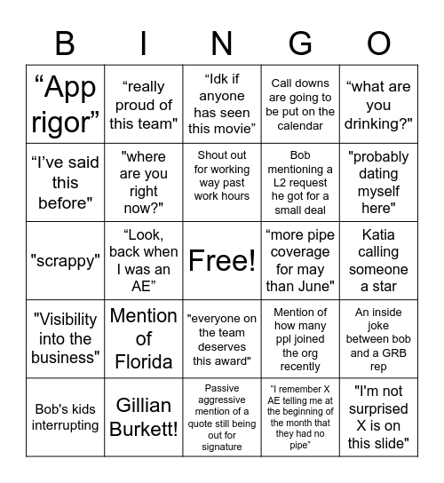 All Hands Bingo Card