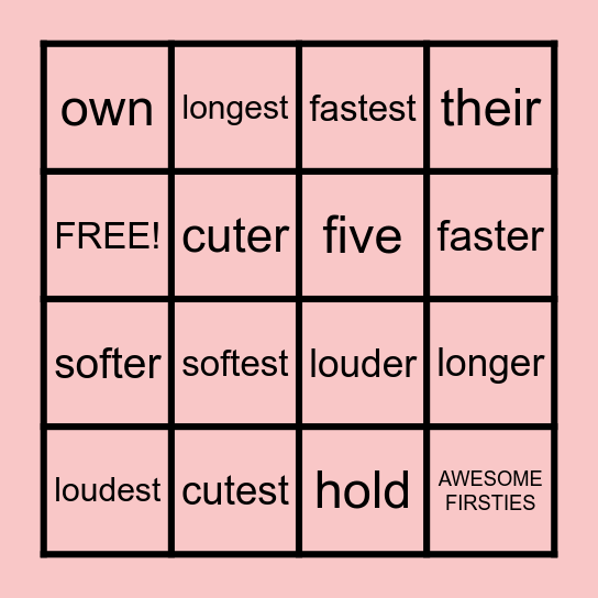 er & est Spelling Words+ Sight Words Bingo Card
