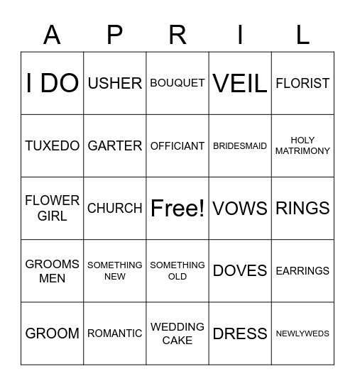 APRIL SHOWERS Bingo Card