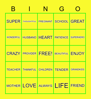 MOTHER'S DAY Bingo Card