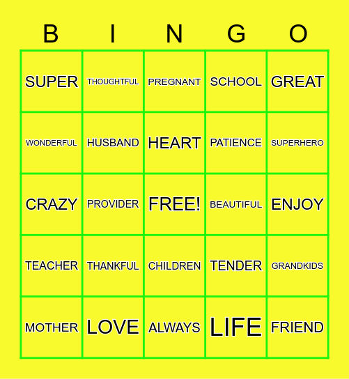 MOTHER'S DAY Bingo Card