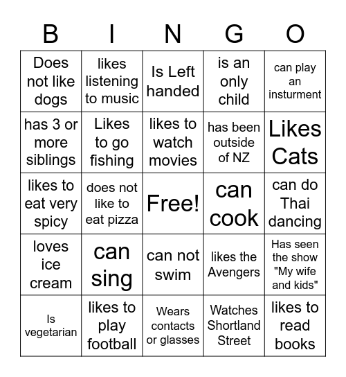 Get to Know You Bingo Card