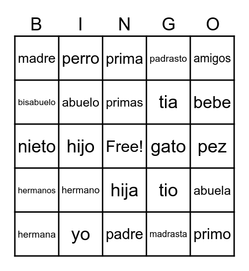 👩👦La Familia😎😍🤩😁 Bingo Card