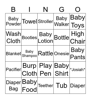 *Josiah Baby Shower* Bingo Card