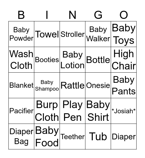 *Josiah Baby Shower* Bingo Card