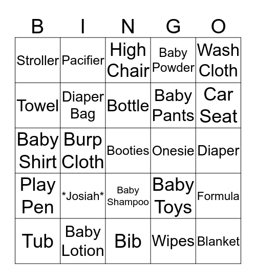 *Josiah Baby Shower* Bingo Card
