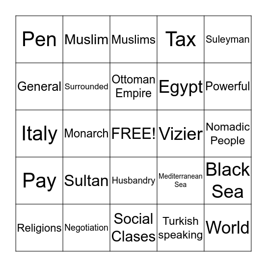 The Ottoman Empire Bingo Card