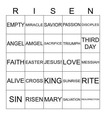 Worship Bingo April 5, 2015 Bingo Card
