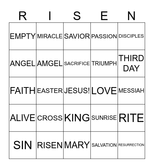 Worship Bingo April 5, 2015 Bingo Card