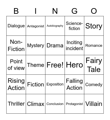 Narrative Writing Bingo Card