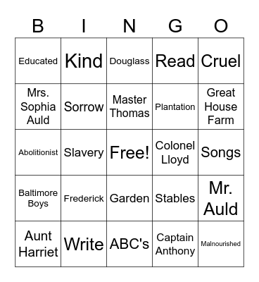 Frederick Douglass Bingo Card