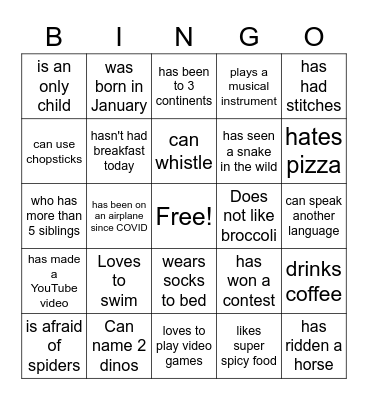 Human Bingo Card