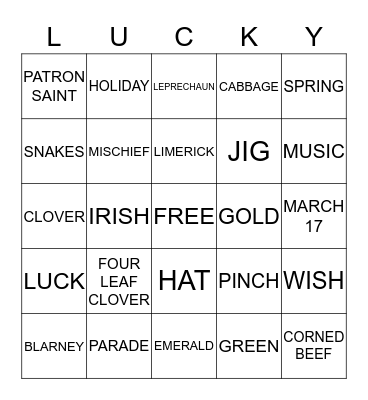 LUCK OF THE IRISH TO YOU Bingo Card