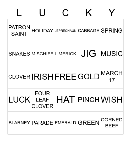 LUCK OF THE IRISH TO YOU Bingo Card