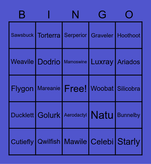 Pokemon Snap! Bingo Card