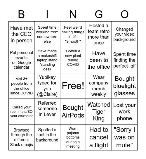 Go to Markets Bingo Card