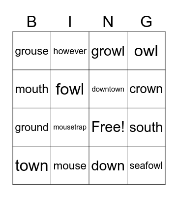 Diphthong Bingo Card