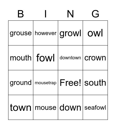 Diphthong Bingo Card