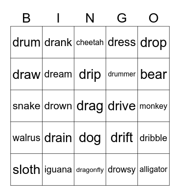 Animals Bingo Card