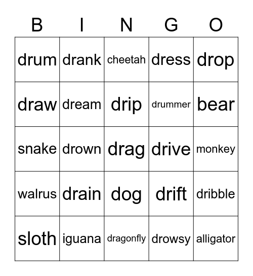 Animals Bingo Card