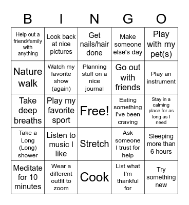 Bingo the Stress Away! Bingo Card