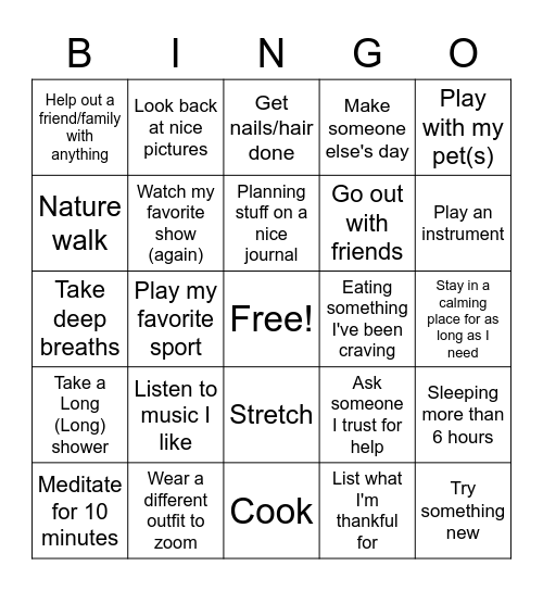 Bingo the Stress Away! Bingo Card