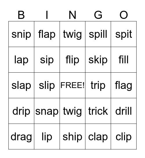 Short Vowels-Inintial Blends Bingo Card