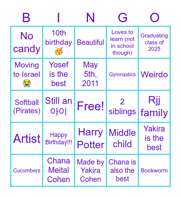 Hannah Banana’s Bingo Card