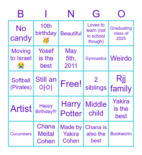 Hannah Banana’s Bingo Card