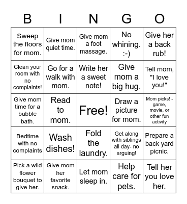 Happy Mother's Day Bingo Card