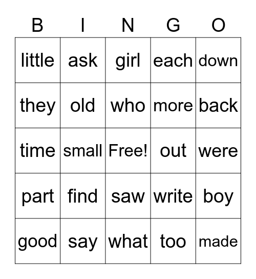 Clifford's Sight Words Bingo Card