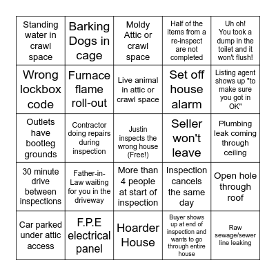 Aardvark Home Inspector's Bad Day Bingo! Bingo Card