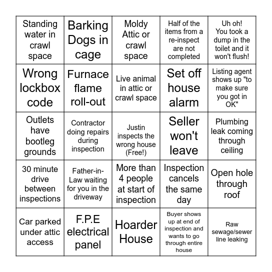 Aardvark Home Inspector's Bad Day Bingo! Bingo Card