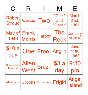 Alcatraz Bingo Card