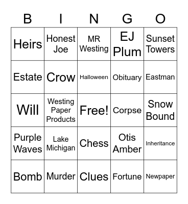 The Westing Game Bingo Card