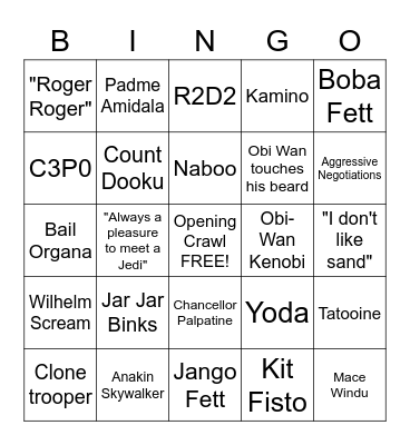 Star Wars Blaster Bingo Card