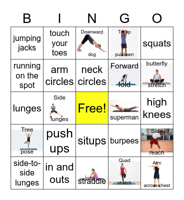 Phys Ed Fitness Bingo Card