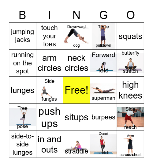 Phys Ed Fitness Bingo Card