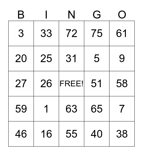 Untitled Bingo Card