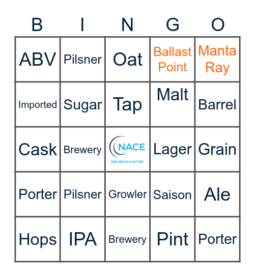 Bingo, Beers, and Bites Bingo Card