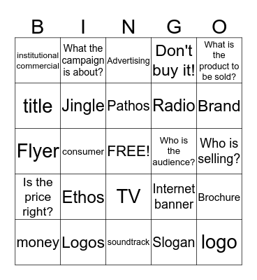 commercials Bingo Card