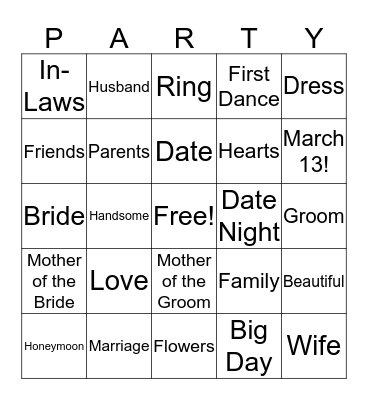 Rebecca's Big Day! Bingo Card