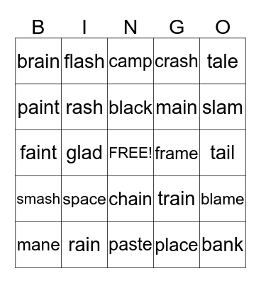 short a / long a (cvce and cvvc) Bingo Card