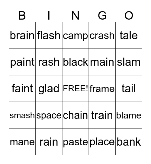 short a / long a (cvce and cvvc) Bingo Card