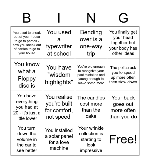 You might be 40 if... Bingo Card