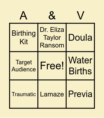 HomeBirth BINGO Card